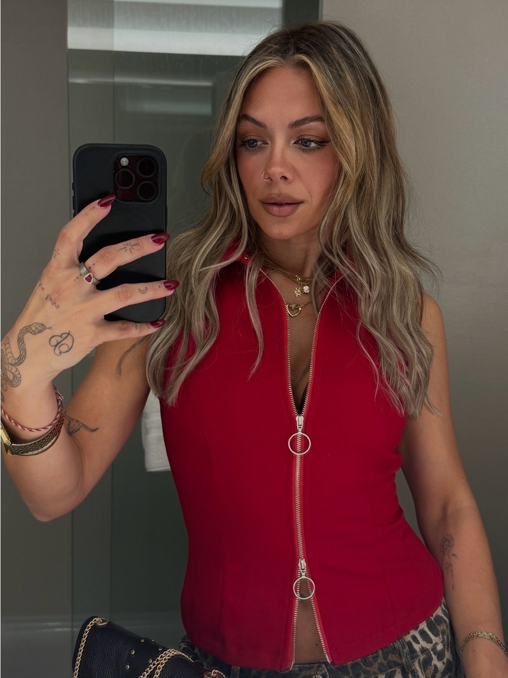 Nasty Gal Red Sleeveless Zip-Front Tank Top